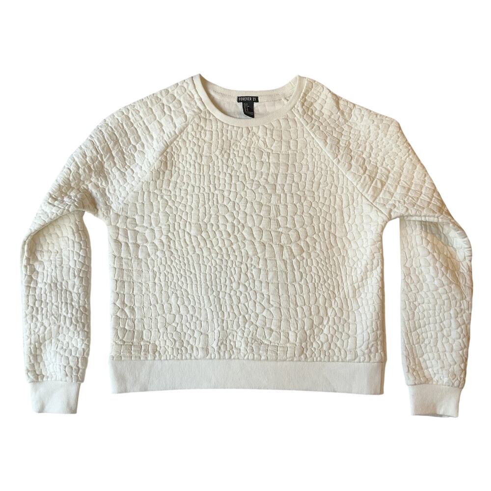 Forever 21 Women Sweatshirt S White Geometric Long Sleeve Crew Neck Pullover